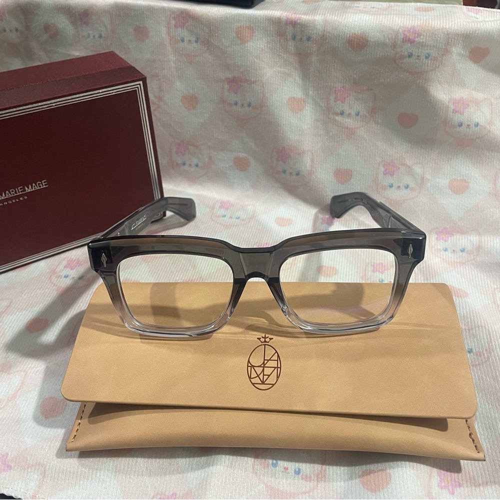 Jacques Marie Mage Gray to Clear Gradient Square Frame Glasses